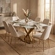 preview thumbnail 3 of 75, Voren Modern Rectangular Dining Table, Sintered Stone/Tempered Glass Top & Stainless Steel Gold Finish Pedestal Base