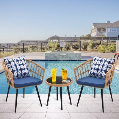 Outdoor PE Rattan Chair with Coffee Table ,Cushions & Lumbar Pillows - 27.8*24*30