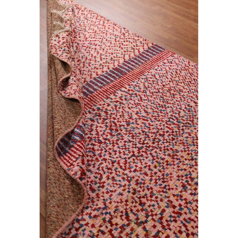 Hand Knotted Oriental 100% Wool Carpet Modern Checkered Pink Moroccan Area Rug - 8' 2'' X 5' 5''