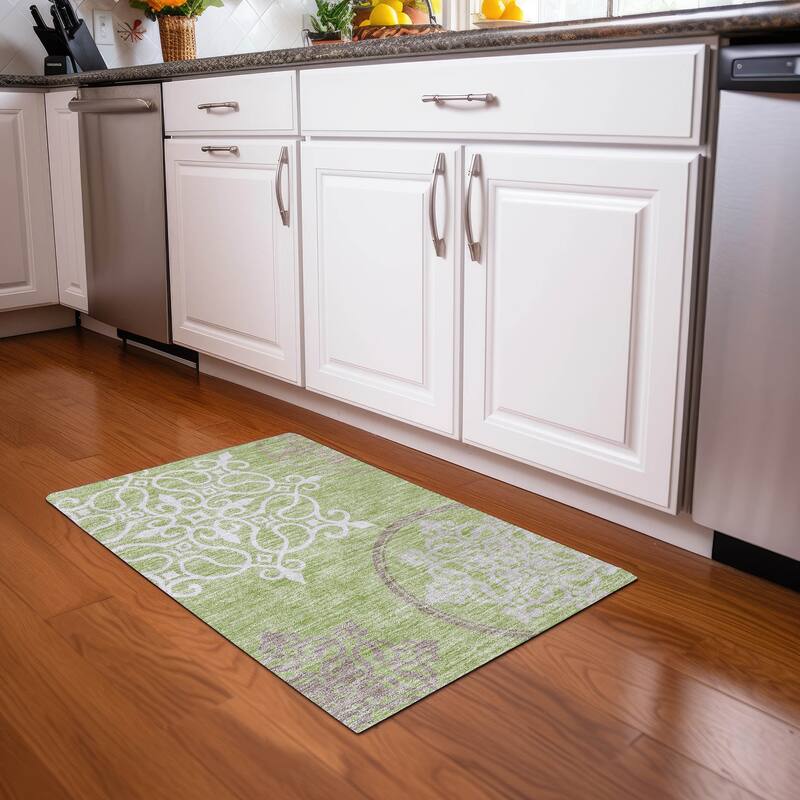 Premium Washable Super Soft Transitional Scroll Mayfield Rug - Aloe - 1'8" x 2'6"
