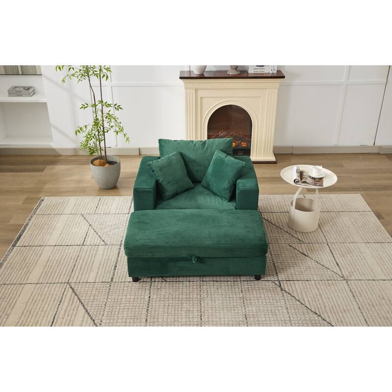 Upholstered Chaise Lounge Chair with Removable Ottoman, Accent Sofa Bed Sleeper Couch Bed, Armchair with Lumbar Pillows