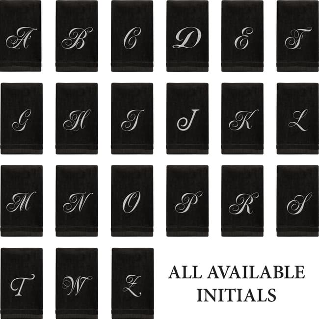 Monogrammed Black Towels Fingertip Embroidered with Initials
