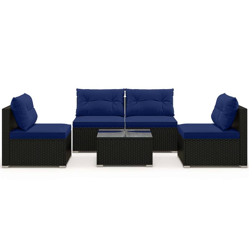 5 PCS Patio Furniture Set Outdoor Wicker Conversation Set w/ Cushions - Navy