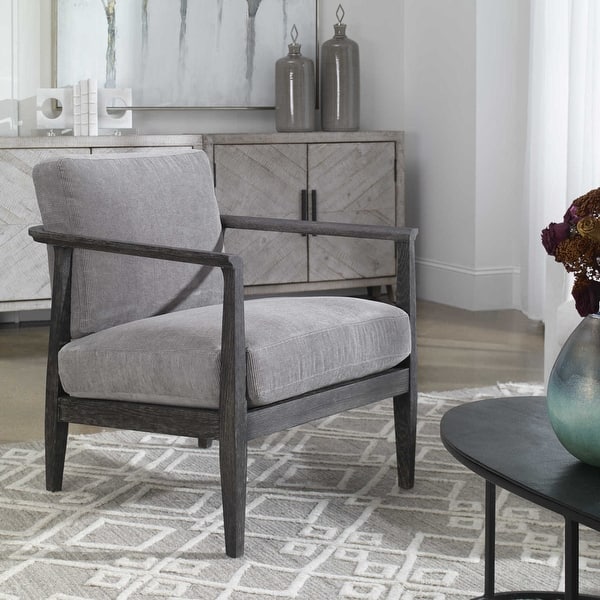 slide 2 of 8, Uttermost Brunei 31" Wide Modern Accent Chair with Solid Oak Frame and Ebony / Gray