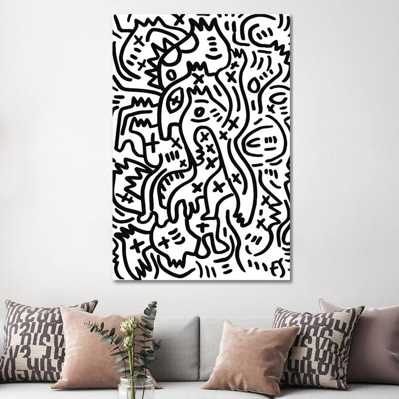 iCanvas "Black And White Graffiti Creatures" by Emmanuel Signorino Canvas Print