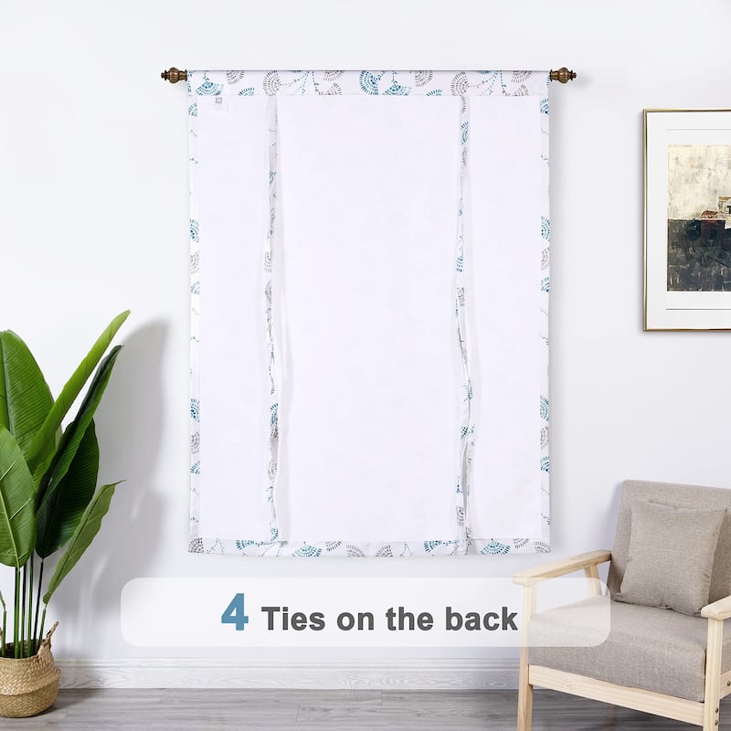DriftAway Archer Fan Shaped Watercolor Floral Printed Tie Up Curtain - 45"x63"