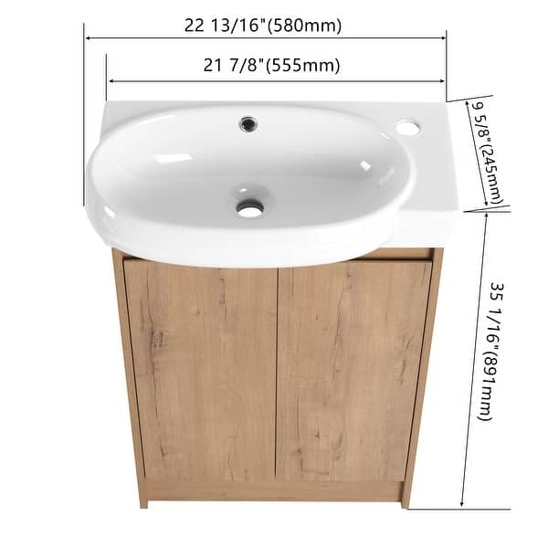 dimension image slide 5 of 6, Beingnext 16"/23" Bathroom Vanity with Sink, Floating/Freestanding Bathroom Vanity with Soft Close Door