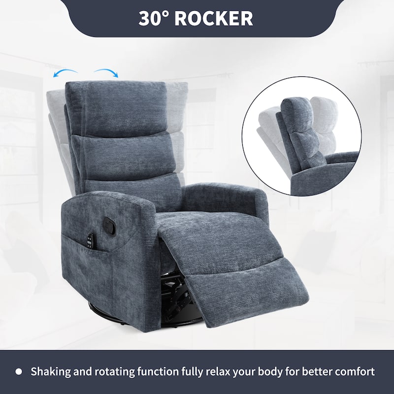 360° Swivel Rocking Recliner with Heat & Massage in Chenille Fabric