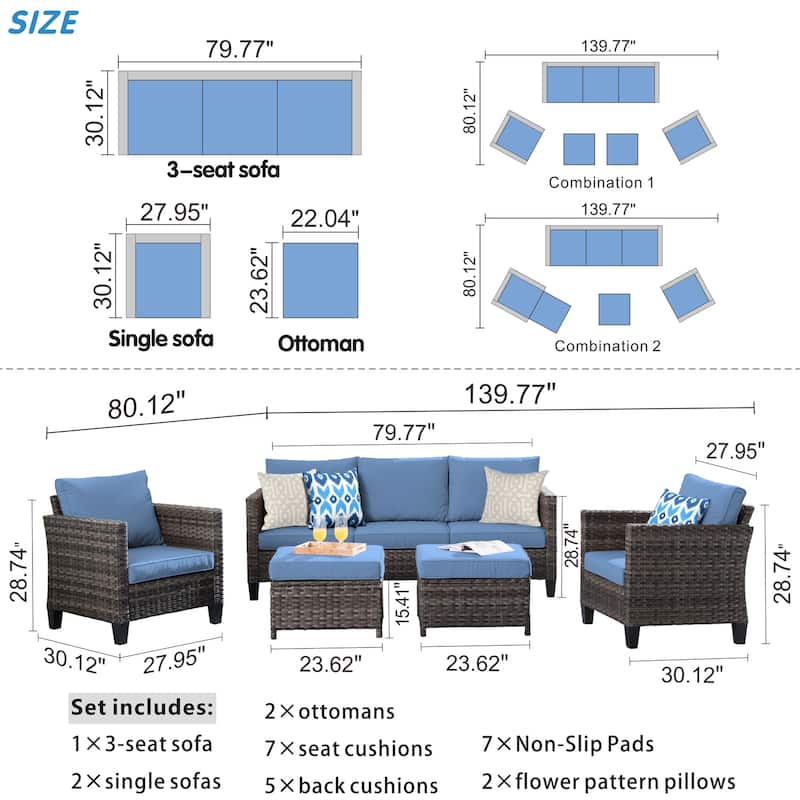 OVIOS Patio Furniture Wicker 5-piece Outdoor High-back Sectional Set