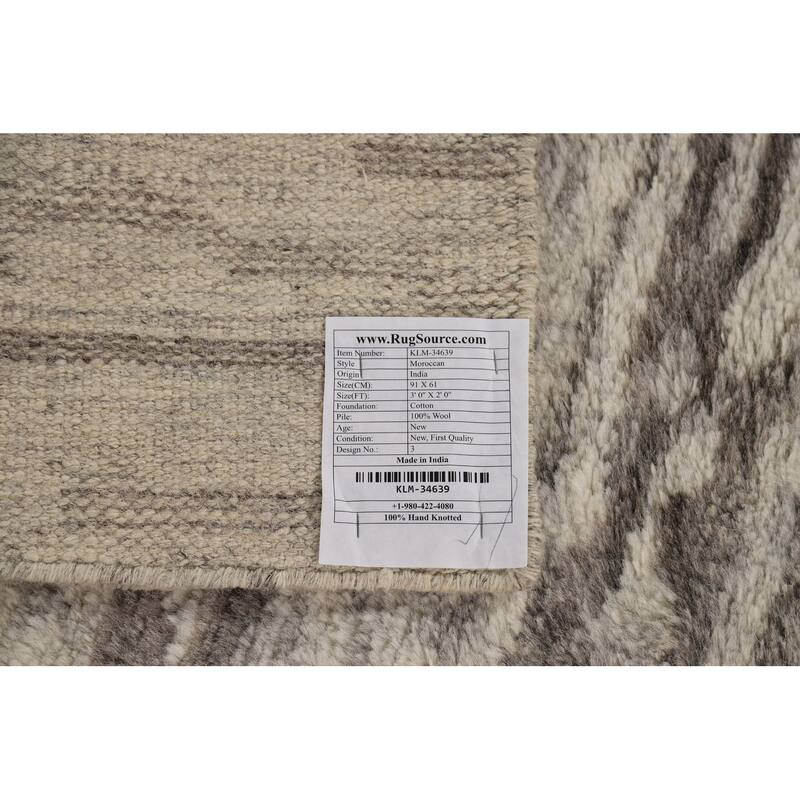 Abstract Moroccan Indian Accent Rug Handmade Beige Wool Carpet - 2'0"x 3'0"