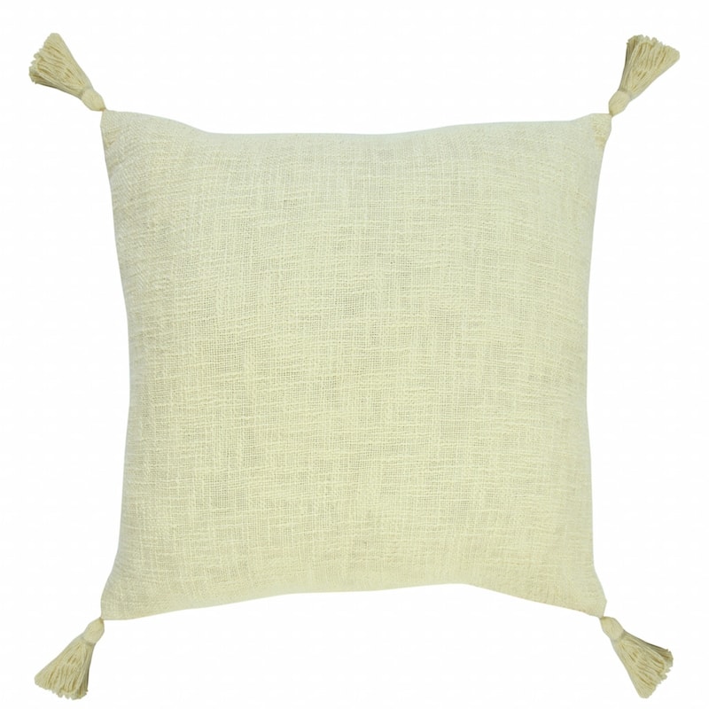 HomeRoots 20" X 20" Light Yellow 100% Cotton Zippered Pillow