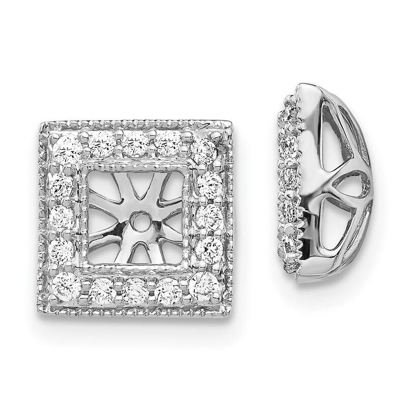 Curata 14k White Gold Diamond Square Jacket Earrings - 10x10mm Wide
