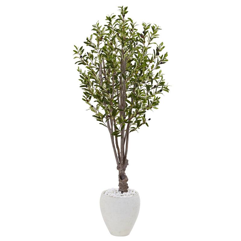 Artificial Olive Tree 5ft Indoor Outdoor Plant in Planter - Decorative Faux Tree - Green - 51-60 Inches