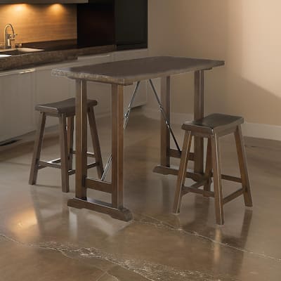 Neil 3 Piece Counter Height Set, 1 Table, 2 Stools, Cherry Brown Solid Wood