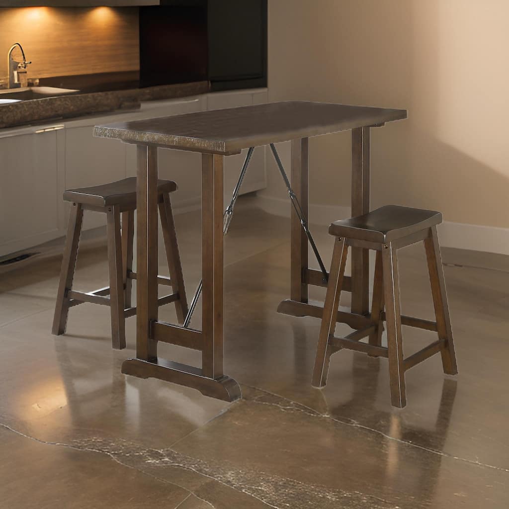 Neil 3 Piece Counter Height Set, 1 Table, 2 Stools, Cherry Brown Solid Wood
