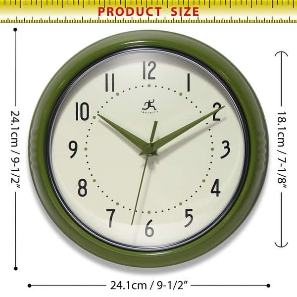 dimension image slide 2 of 29, Infinity Instruments Round Retro Kitchen Wall Clock by Infinity Instruments