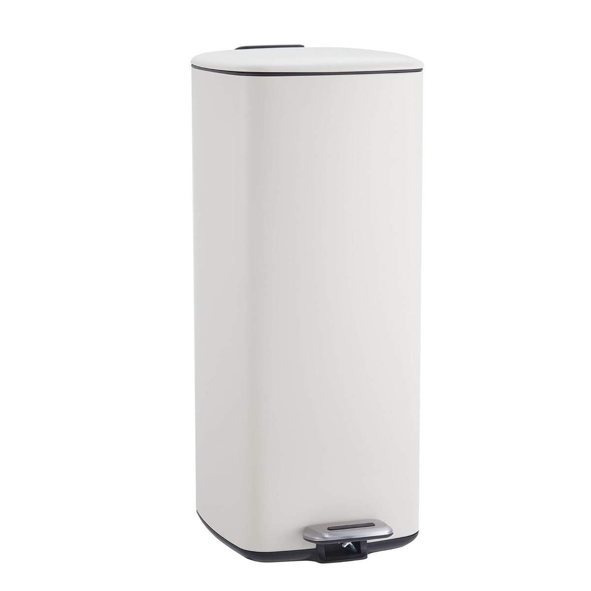 8 Gal / 30L Square Step Trash Can Stainless Steel with Lid and Inner Bucket White