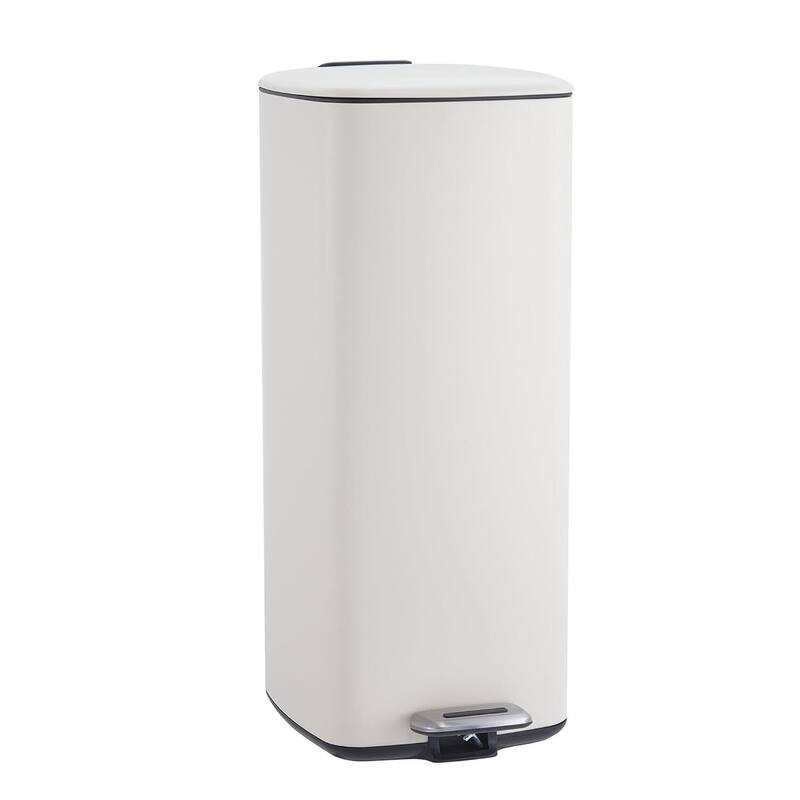 8 Gal / 30L Square Step Trash Can Stainless Steel with Lid and Inner Bucket White - Off-White