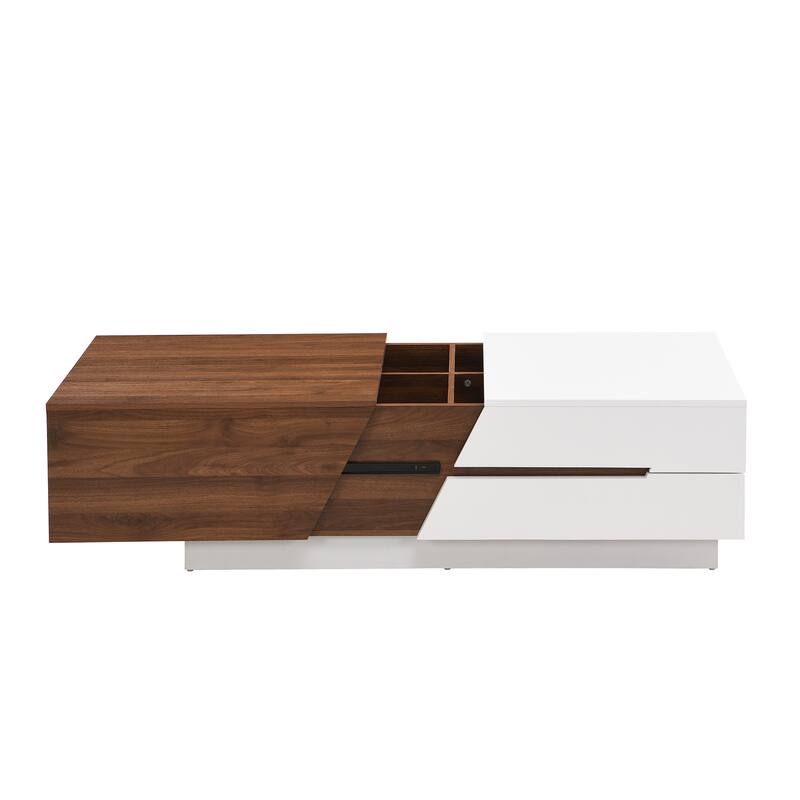 Modern Extendable Sliding Top Coffee Table with Hidden Storage and Drawers
