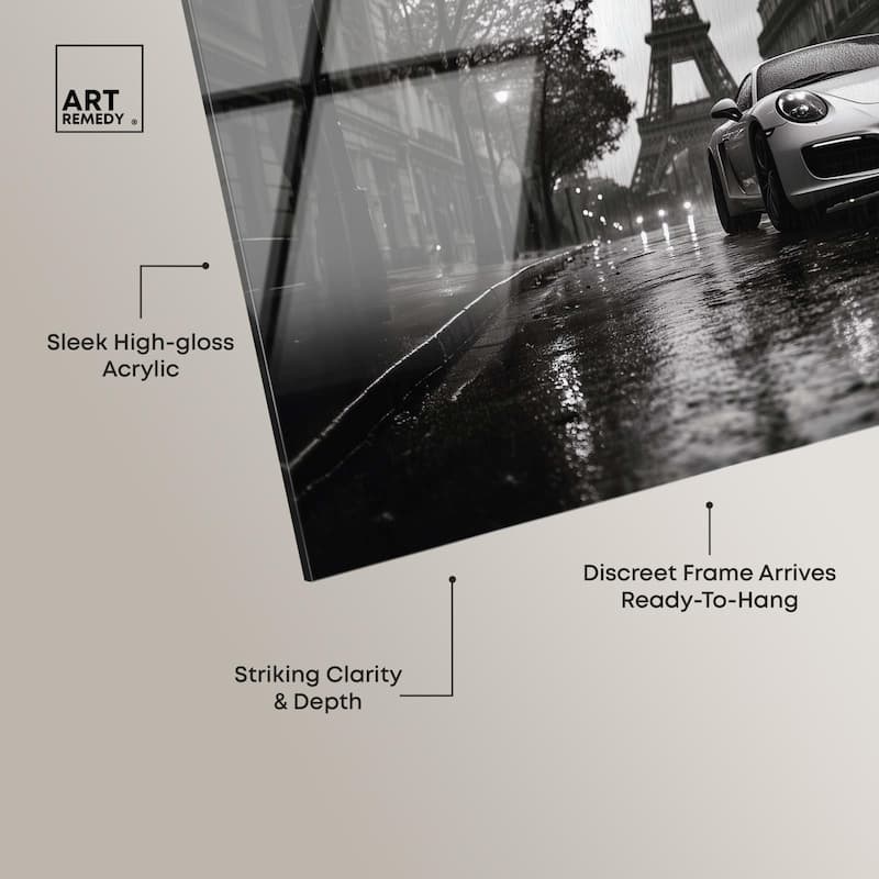 Driving in the Rain Paris Acrylic by Art Remedy, Ready to Hang