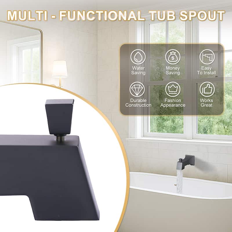 WOWOW Integrated Diverter Square Bathtub Spout in Modern