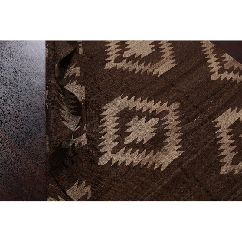 Natural Dye Tribal Geometric Oriental Kilim Area Rug Wool Flat-woven - 4'10" x 6'7"