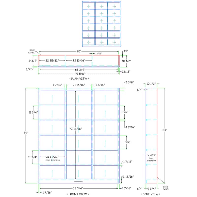 Concepts in Wood Bookshelf, 18 Shelf, Triple Wide, 84 inch Tall