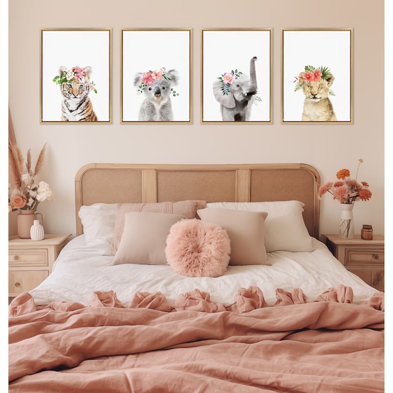 Kate and Laurel Sylvie Flower Crown Tiger Cub Framed Canvas by Amy Peterson
