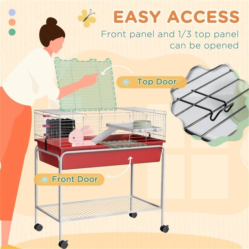 Red-White Small Habitat Cage with Two Doors and Storage Shelf - 33" L x 18.5" W x 35.25" H