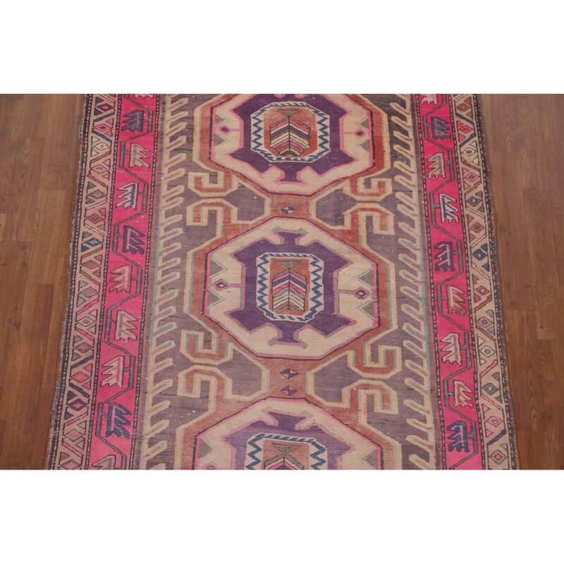 Hand Knotted Oriental 100% Wool Carpet Traditional Geometric Purples Meshkin Runner Rug - 10' 4'' X 4' 4''