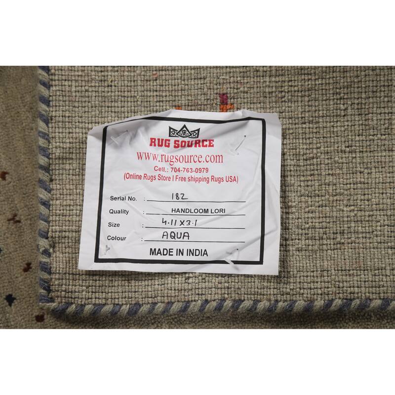 Hand Knotted Oriental 100% Wool Carpet Tribal Animal Pictorial Green Gabbeh Area Rug - 4' 11'' X 3' 0''