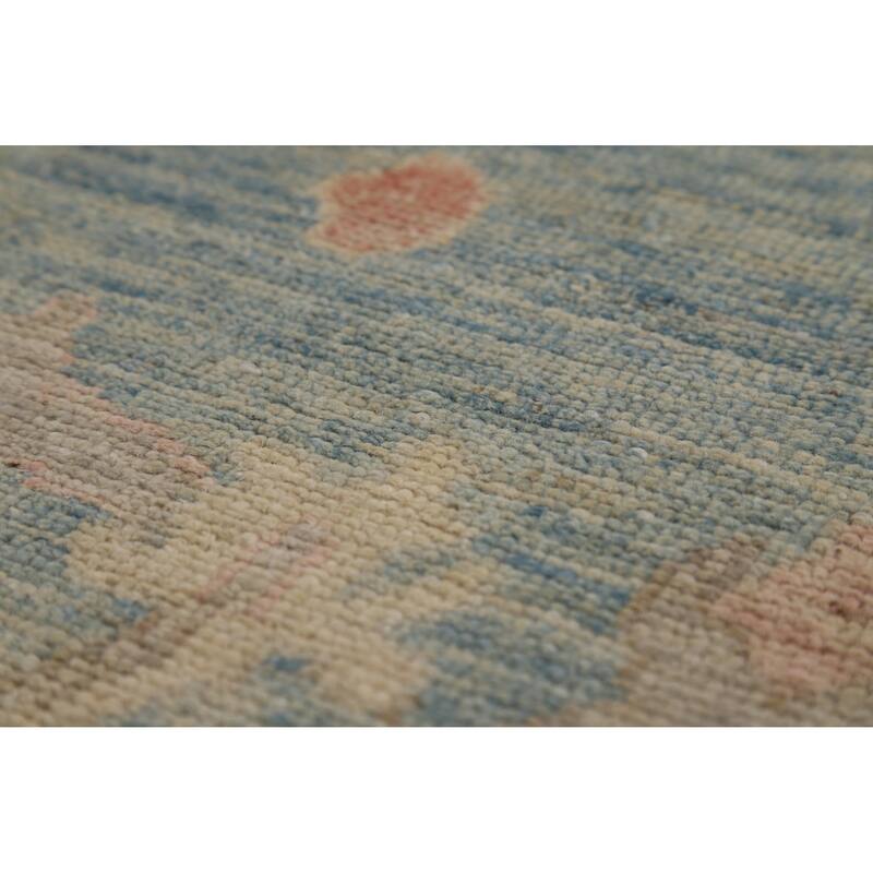 Light Blue Vegetable Dye Oushak Turkish Area Rug Handmade Wool Carpet - 8'9"x 11'8"