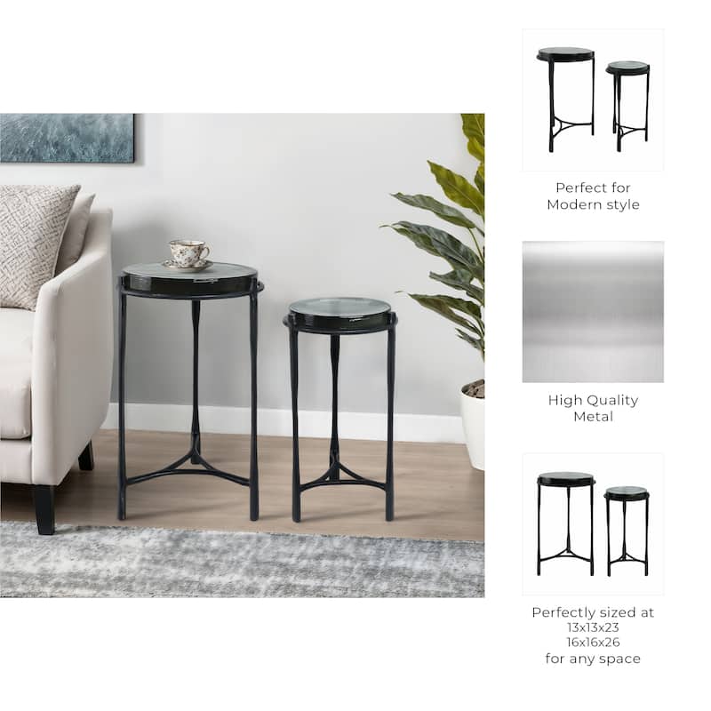 Metal Accent Side Tables Round Top and Frame Modern Design (Set of 2) - 16" x 16" x 26"