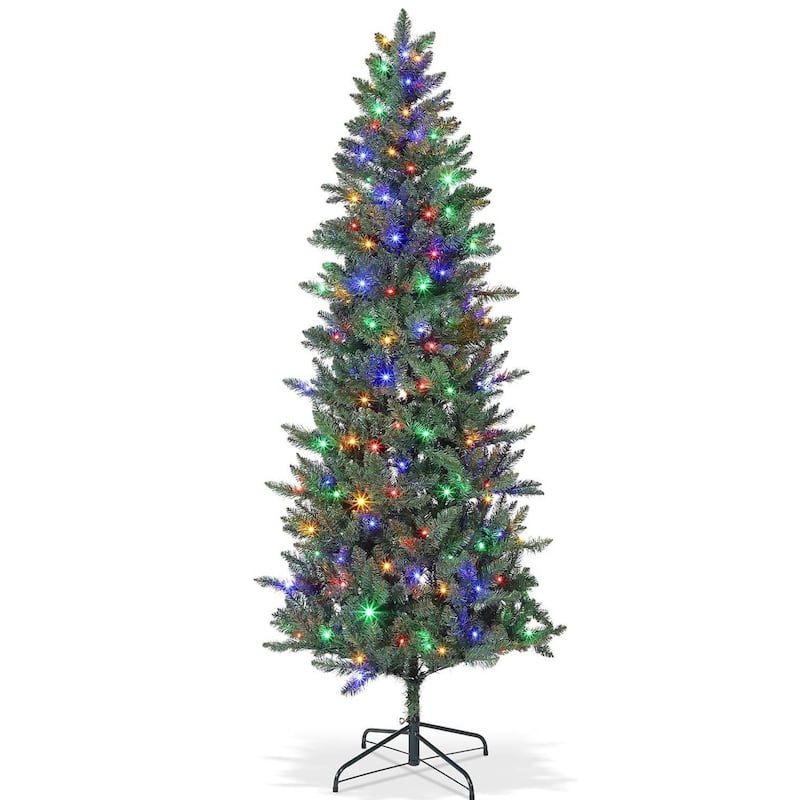 Slim Artificial Pre-Lit Holiday Christmas Trees for Office, Home, Holiday - 7.5 Foot