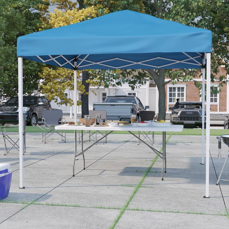 8' x 8' Pop Up Canopy Tent and 6 Ft. Bi-Fold Table with Carrying Handle - Blue