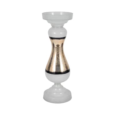 Sagebrook Home Glass White Novelty Striped Candle Holder