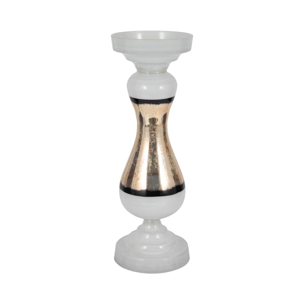 Sagebrook Home Glass White Novelty Striped Candle Holder