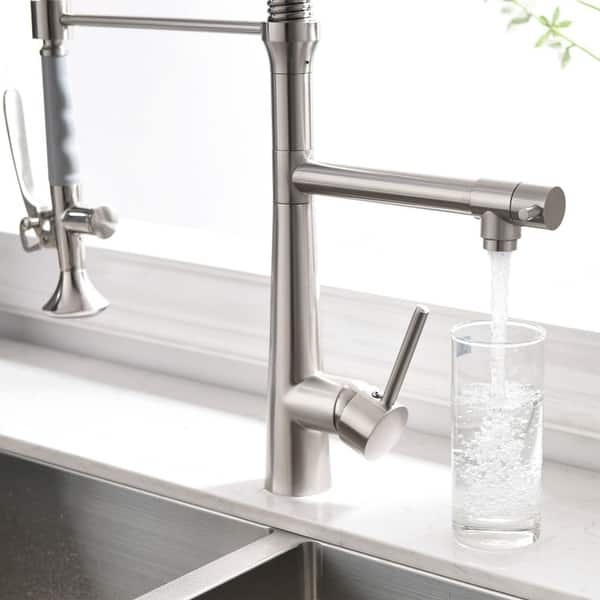 Commercial Pull Down Kitchen Sink Faucet with Sprayer Brushed ...
