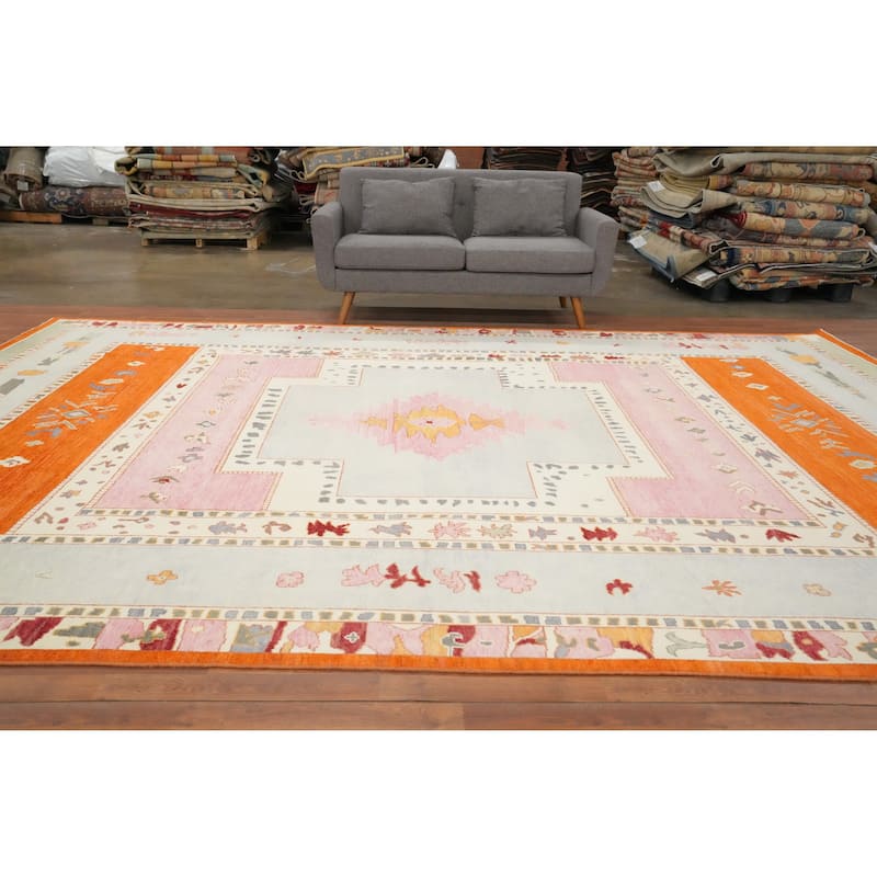 Hand Knotted Oriental 100% Wool Carpet Modern Geometric Multi-Colored Gabbeh Area Rug - 14' 1'' X 10' 4''