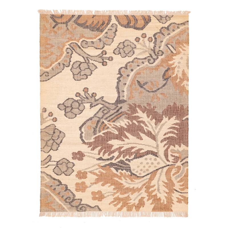 ECARPETGALLERY Flat-Weave Palas Denizli Cream Jute Kilim - 5'7 x 7'7