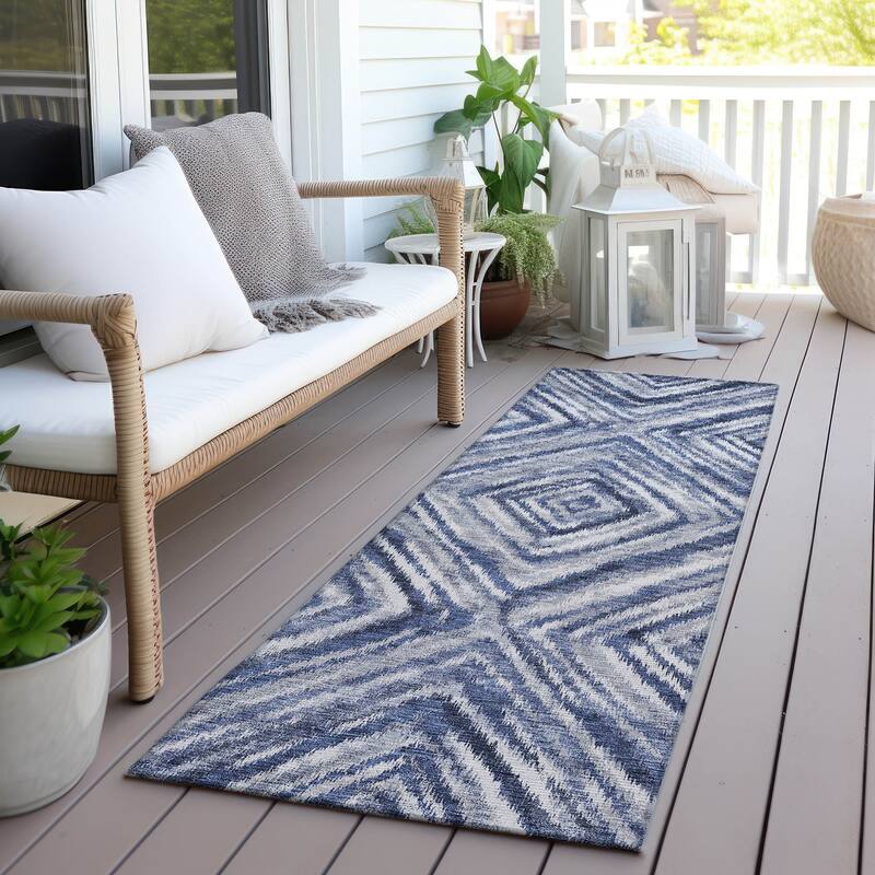 Machine Washable Indoor/ Outdoor Chantille Moroccan Boho Contemporary Rug - Blue - 2'3" x 7'6"