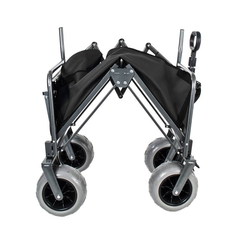 3-in-1 Collapsible Wagon, Convertible Folding Wagon Cart with Rear-Mounted Folding Tabletop, 500lbs Heavy-Duty, 180L Capacity