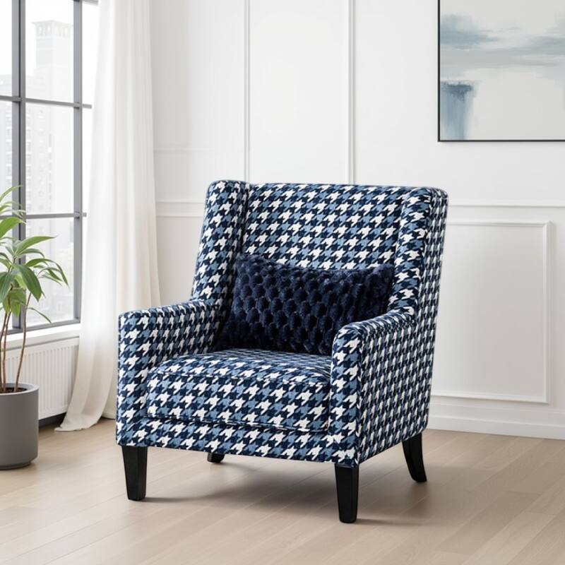 Colin Accent Club Chair, Throw Pillow, Gray Blue Houndstooth Polyester