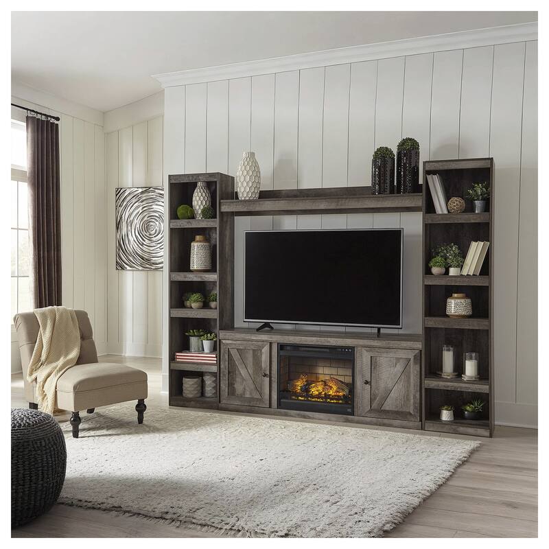 Signature Design by Ashley Wynnlow Gray 60" TV Stand for TVs up to 69" with Electric Fireplace - 60"W x 15.5"D x 24.5"H