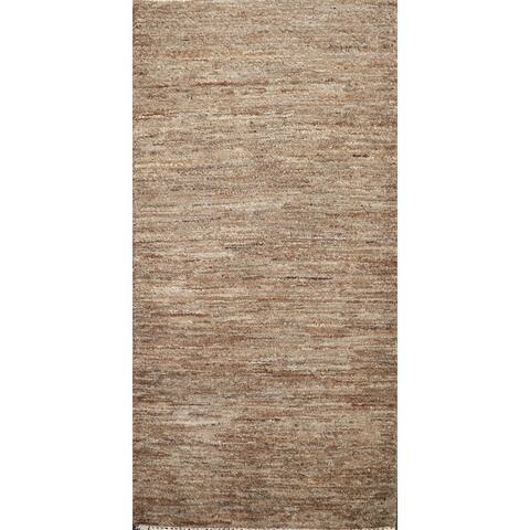 Brown Contemporary Gabbeh Kashkoli Oriental Wool Area Rug Hand-knotted - 1'11" x 4'2"