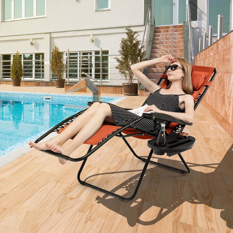 Costway Folding Zero Gravity Reclining Lounge Chairs Beach Patio with - 1 PCS