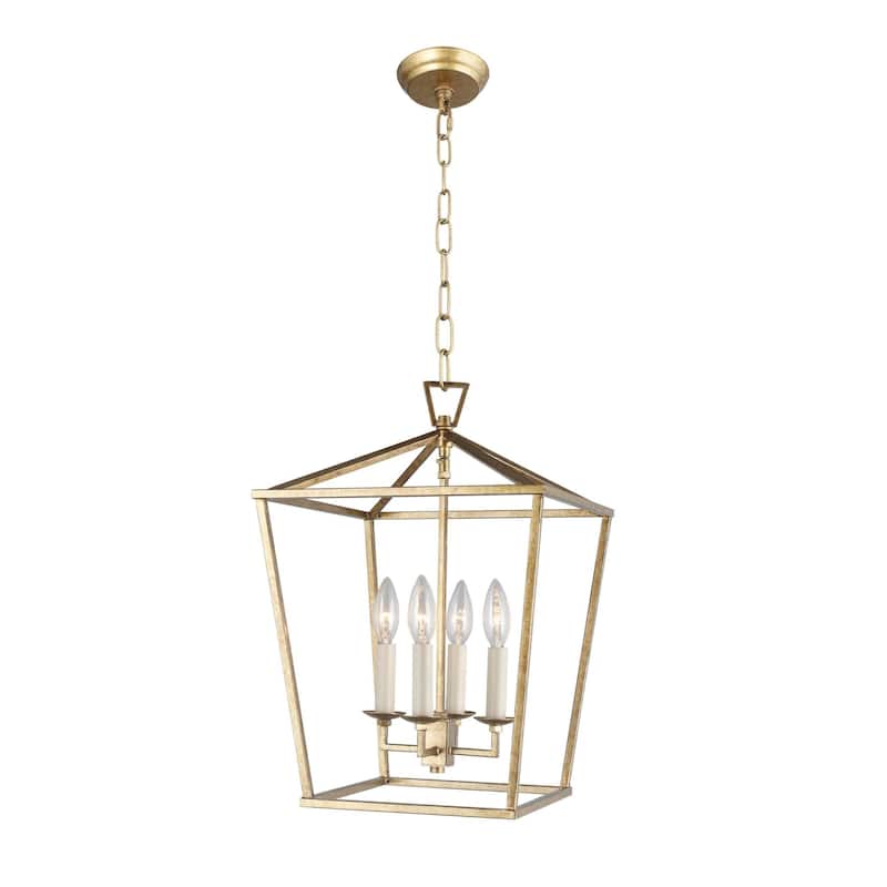 Ancient Candle Style Gold Lantern Pendant Medieval Stairway or Kitchen Island Small Open Cage Chandelier - N/A