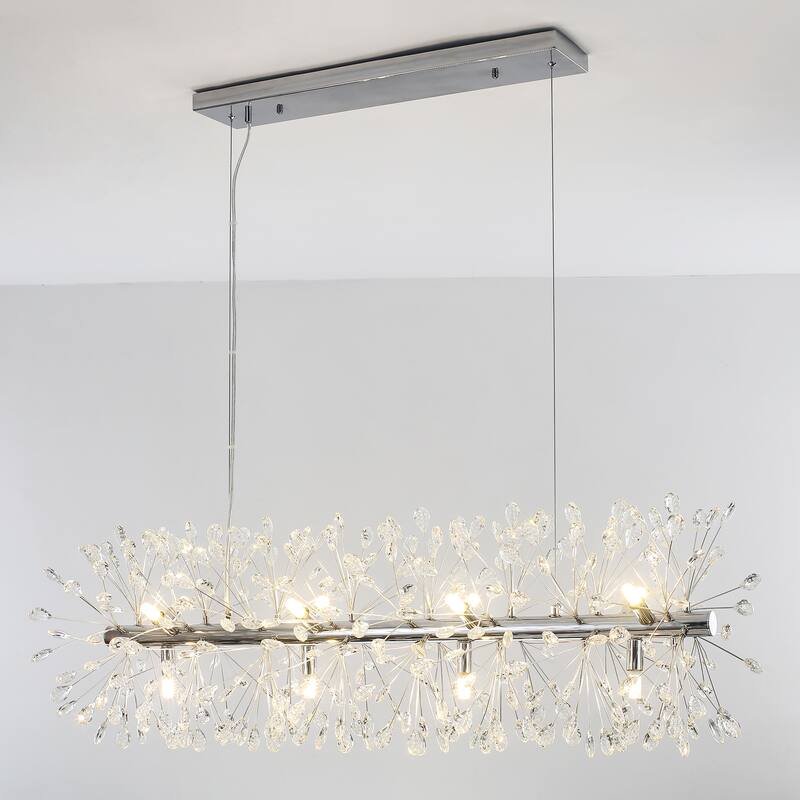 9/12-Light Modern Glam Linear Sputnik Starburst Beaded Crystal Chandelier Firework Kitchen Island Pendant