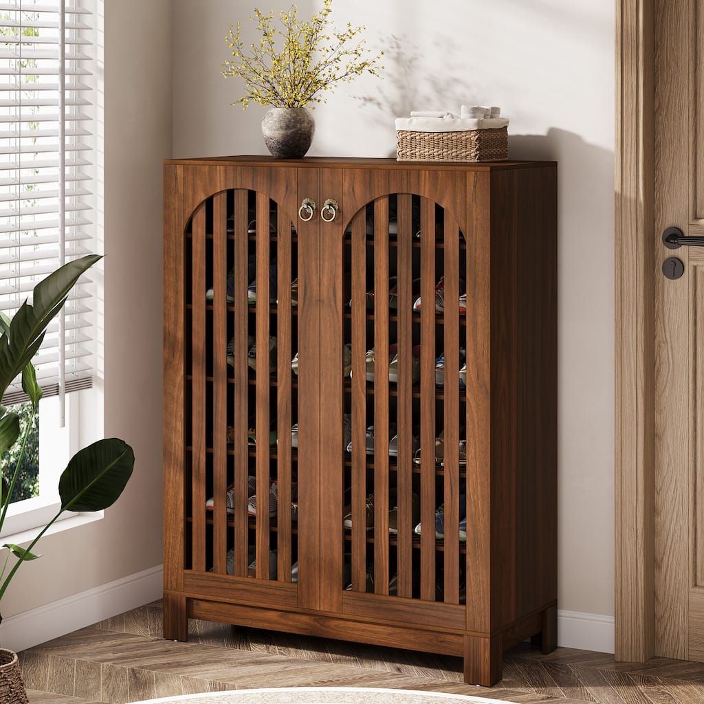 Shoe Cabinet with Louver Doors, 6-Tier Adjustable Shoe Storage Cabinet