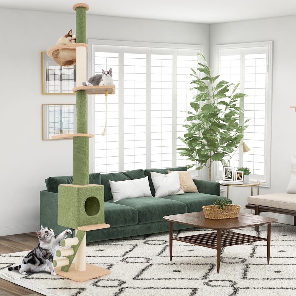Adjustable Cat Tower with Cozy Condo and Multiple Scratching Features - 15.5" x 15.5" x 86"-99.5"